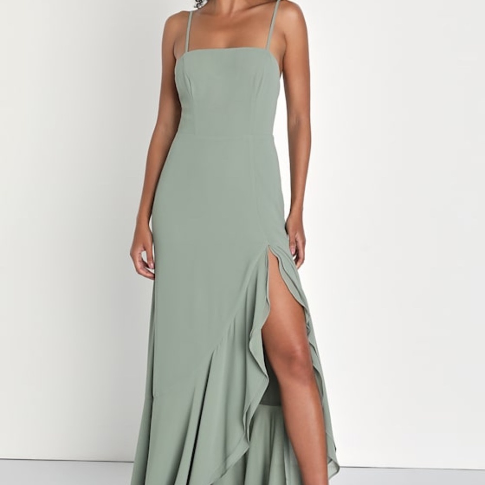 Lulus Unforgettable Allure Sage Brush Backless Tiered Maxi Dress Green - Size L